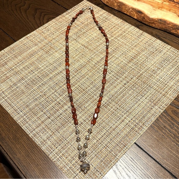 Jasper Brown Bead and Tibetan Silver Extra Long Necklace Handmade - Picture 6 of 6